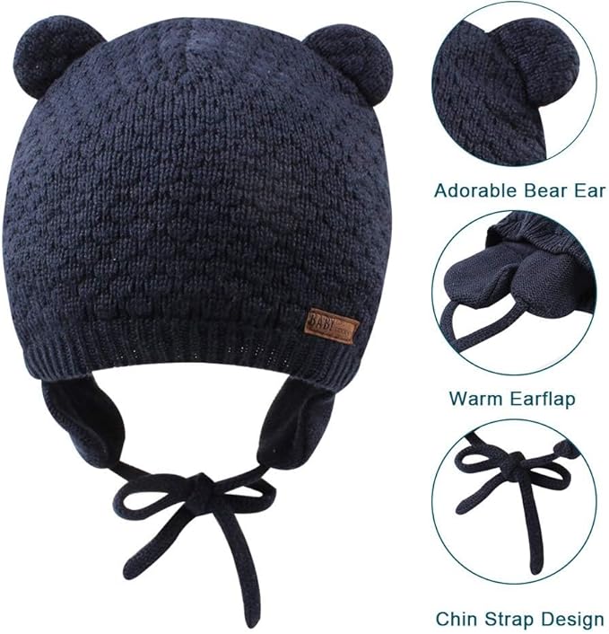 XIAOHAWANG Baby Hat Cute Bear Toddler Earflap Beanie Warm for Fall Winter