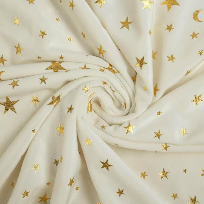 Baby Blanket for Boys Girls Soft Minky with Double Layer Dotted Backing, Star and Moon Printed 30 x 40 Inch Receiving Blanket (Beige)