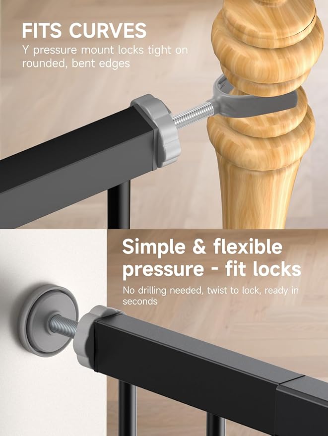 36" Extra Tall Baby Gate for Stairs, 29.5-40.5" Wide Dog Gate for Doorways, Walk Thru Auto Close Metal Pet Gate for The House, Stairs and Doorways, Child Gate Pressure Mounted Dog Gate Indoor - Black