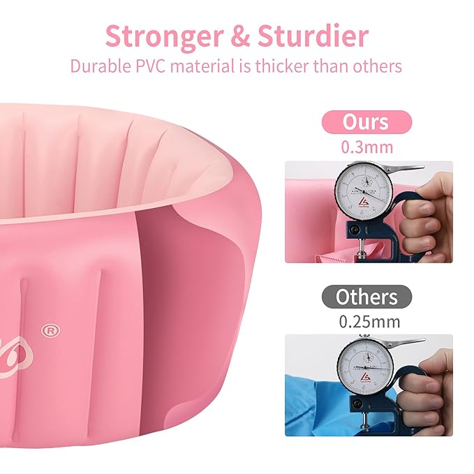 Inflatable Baby Bath Tub Portable Foldable Travel Mini Swimming Pool Helps Infants to Toddler Tub (Pink)