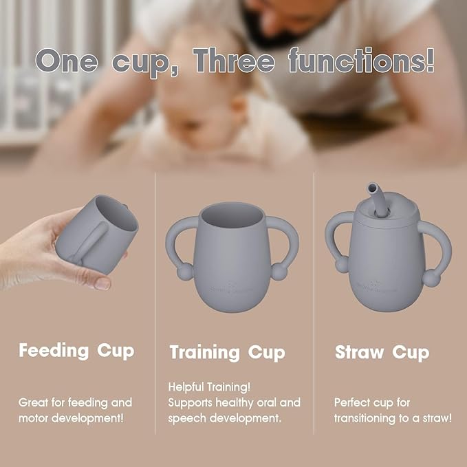 Cuddle Campus 100% Silicone Baby Training Cup, Shatterproof Toddler Sippy Cups with Straw, Open Cup for Baby, 6+ Months 4 Oz