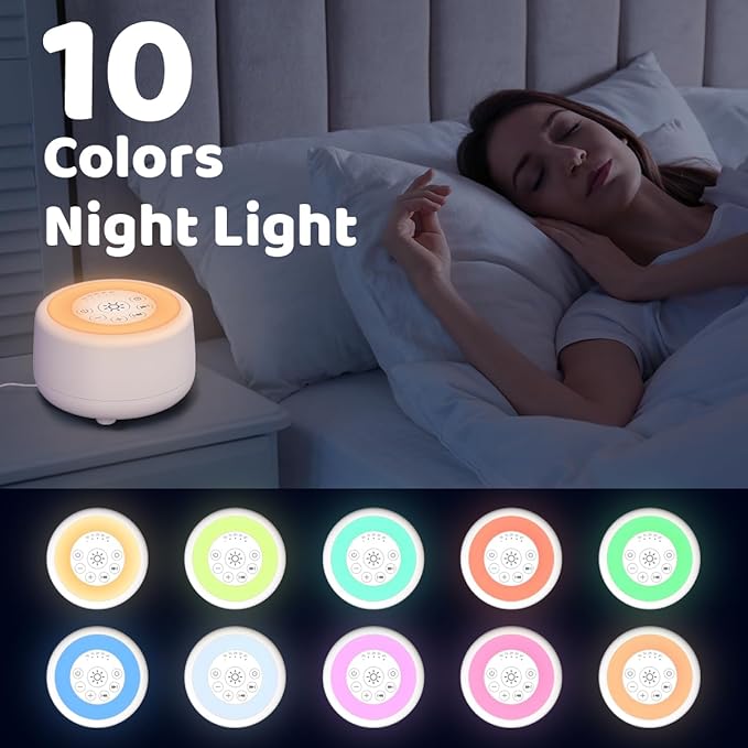 Sleepbox Sound White Noise Machine with 25 Soothing Sounds and 10 Colors Warm Night Light 4 Brightness Levels 32 Volume Levels 5 Timer and Memory Function for Baby Kids Adults Seniors Sleeping White