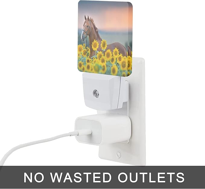 Horse Night Light,Sunflower Farm Animal Horses Plug-in Night Lights with Dusk-to-Dawn Sensor for Women/Girls/Boys Gift Sleep Friendly lamp for Bedroom, Bathroom and Living Room,0.5W