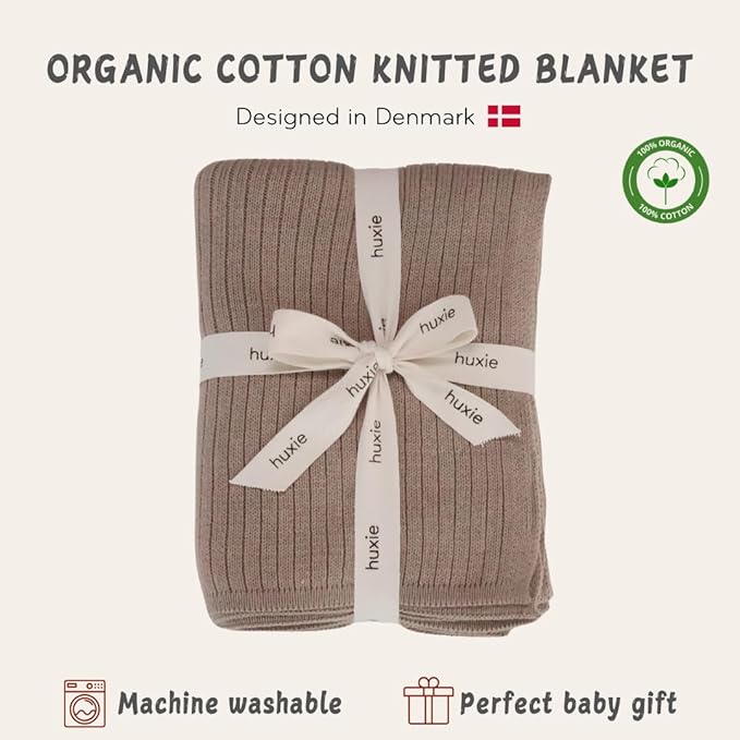 Knitted Organic Cotton Baby Blanket- Swaddle Blanket, 30" x 40" Soft Receiving Blanket for Newborn (Mochachino)