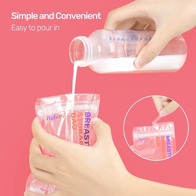 Nuliie 80 Pcs Breastmilk Storage Bags, 8 OZ Breast Milk Storing Bags, BPA Free, Milk Storage Bags with Pour Spout for Breastfeeding, Self-Standing Bag, Space Saving Flat Profile