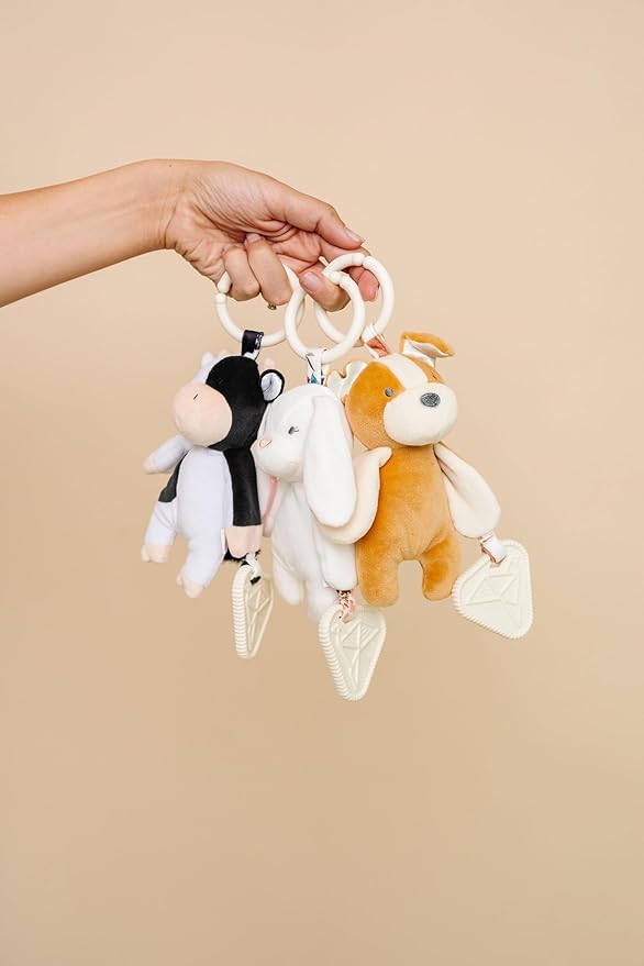 Copper Pearl On-The-Go Plush: Clip On Baby Toys for Travel, Soft Stuffed Bunny Plush with Teether for Sensory Development - Bella Bunny