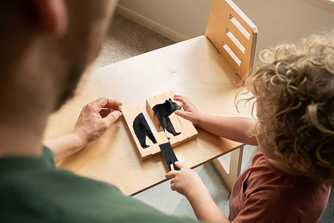 Wooden Animal Chunky Puzzles for Toddlers 2+ Years - Montessori 4 in 1 Woodland Creature Block Puzzle Toy