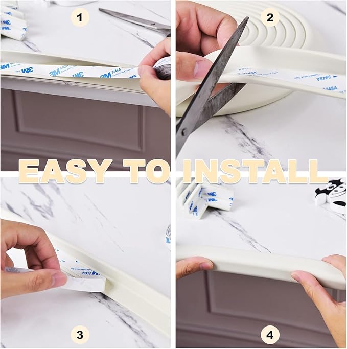 Baby Proofing Edge and Corner Guards, 2 Pack Safety Furniture Bumper with 3M Double-Sided Tape, Child Corner Protector for Fireplace, Table, Stair, Cabinet (Beige White)