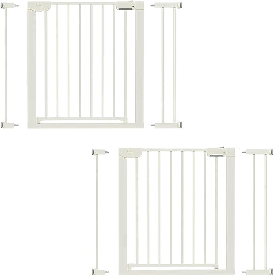 29.5-40.6" Baby Gate for Stairs, Baby Safety Essentials, Auto Close Gate for Doorways, Easy Install Pressure Mounted Dog Gate Indoor, Pet Gates for Dogs, White (2 Pack)