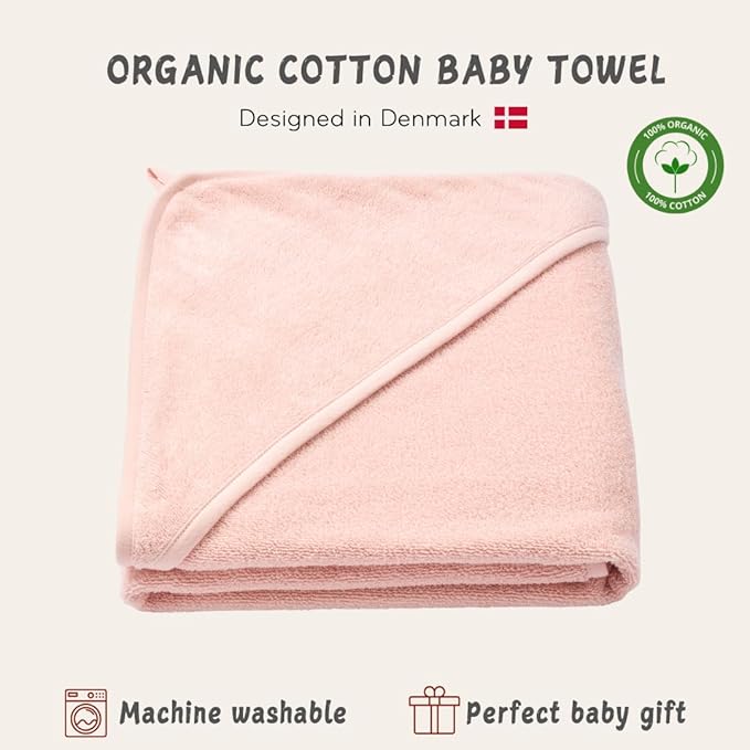 Baby Hooded Towel – Organic Cotton Baby Bath Towels – Baby Towels, Baby Bath Towels for Baby Boy, Baby Girl, 32" x 32" Super-Soft and Absorbent Baby Towels for Newborn (Blush)