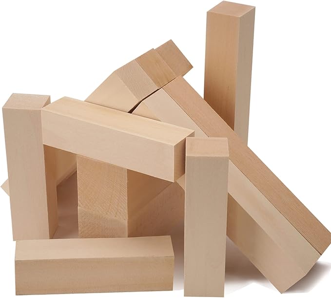 Unfinished Basswood Carving Blocks Kit, Rectangular Wooden Blocks 12 Pack for DIY Carving and Crafting for Adults Beginner and Experts(5 x 1.5 x 1.5 inch, 4 x 1 x 1 inch, 6 x 1 x 1 inch)