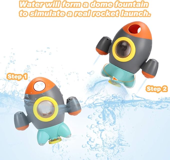 Baby Bath Toys, Space Rocket Shape Bathtub Toys for Toddlers, Spray Water Toys w/ Rotating Fountain, Bathroom Shower Toys for Infants Aged 18 Months 2 3 4 5 Years Old Kids Girls Boys