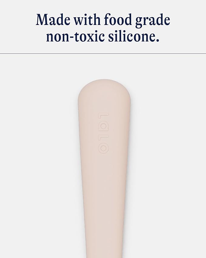 Lalo Utensils - Toddler Fork and Spoon Set - Stainless Steel and Silicone Ergonomic Toddler Utensils - Children Safe Flatware Set - 2 Pieces - Grapefruit