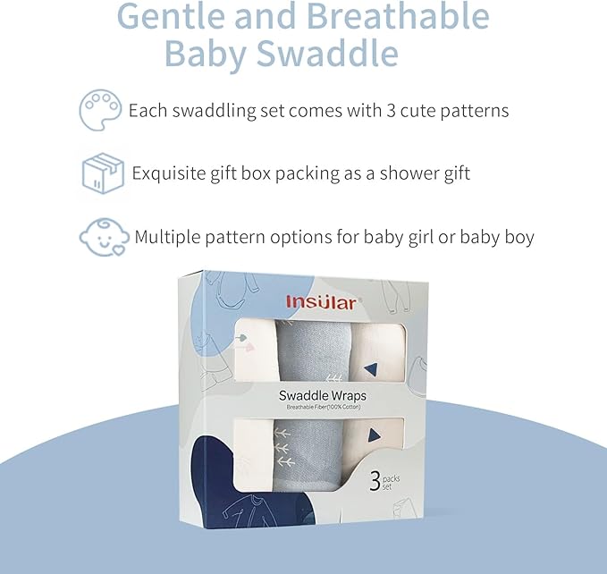 insular Baby Swaddle Wrap, Swaddle Blanket for Newborn and Infant, Adjustable Velcro Swaddling Set for Boy and Girl, Soft Cotton Baby Sleep Sack 3 Pack, Snail&Hedgehog, Medium(3-6M)