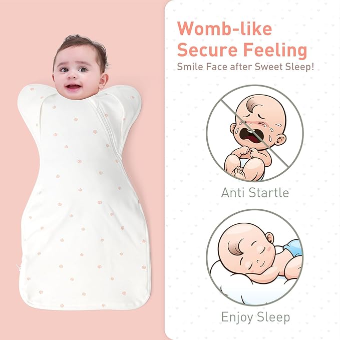 Premium Soft Cotton Swaddle Blanket Sleep Sack Arms Up 2 Packs 6-12 Months, Hands Up 3-Way Transitions to Arms-Free Wearable Sleeping Sack Bag for Babies Boys Girls Snug Fit Calms Startle Reflex