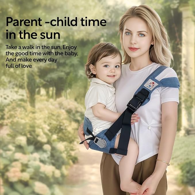Baby Sling Carrier with Hip Seat - Breathable & Adjustable, Anti-Slip Design for Infants 0-36 Months, ASTM Certified, Ergonomic Hands-Free Carrier Carrying 8-35lbs (Blue)