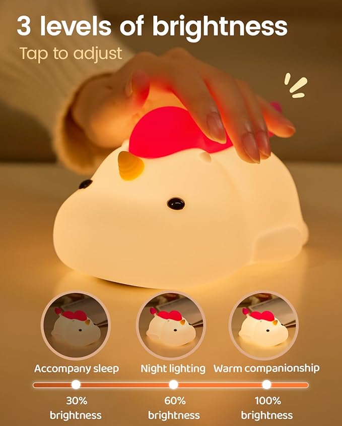 Unicorn Night Light for Kids, Soft Silicone Tap Control Lamp with 30-Min Auto-Off Timer, Rechargeable Portable LED Bedroom Bedside Light for Baby Nursery Toddler