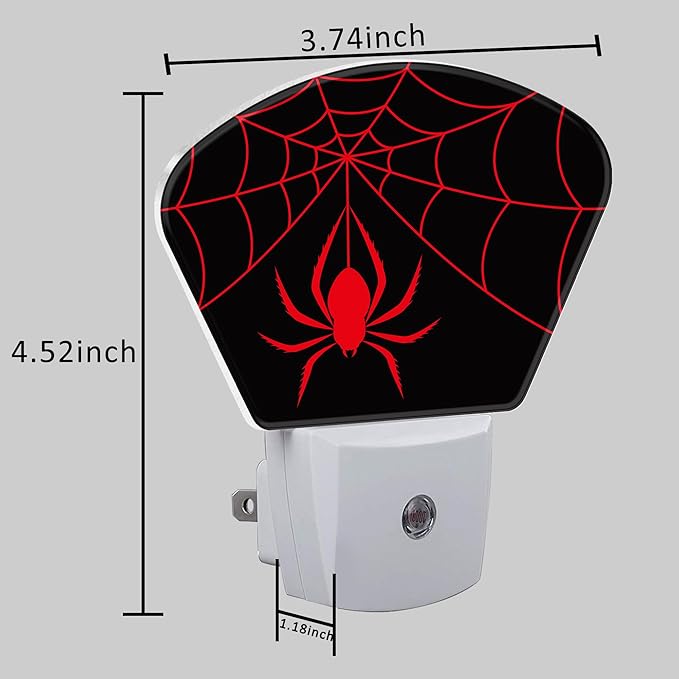 Red Spider Night Light for Kids, Spider Web LED Night Light Plug into Wall with Dusk to Dawn Sensor for Girls Boys Women Men Bedroom, Hallway, Kitchen, Bathroom, Stairs Decor