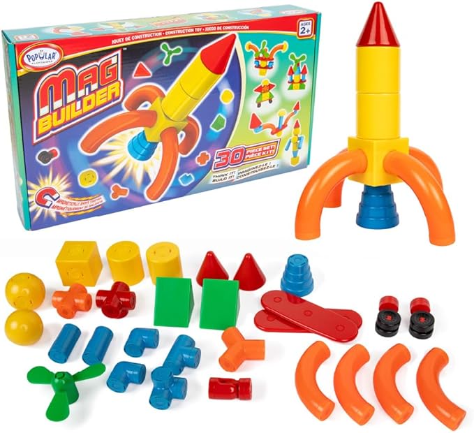POPULAR PLAYTHINGS 18302 Mag Builder Magnetic Building Toy for Kids with 30 Colorful Pieces