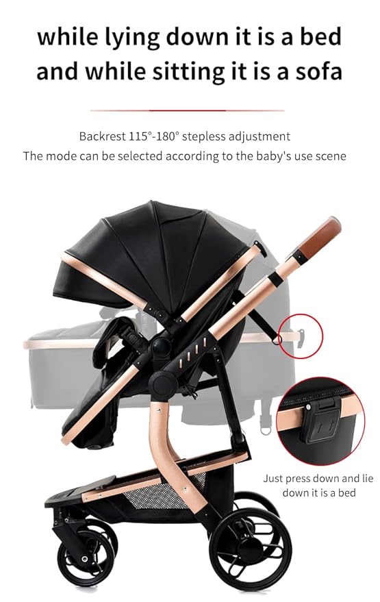 PU Leather 2 in 1 Baby Stroller, Convertible Pram, Reversible Standard Stroller, Portable Buggy, Infant Carriage, Foldable High Landscape Pushchair Toddler Newborn (2US518-Khaki)