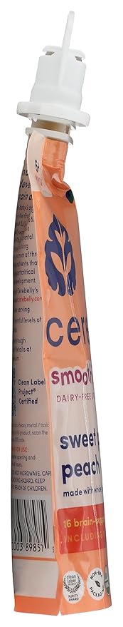 Cerebelly Organic Baby Food Pouches – Organic Sweet Potato Peach Pouch Protein, Healthy Fats, Non-Gmo Baby Food Meals 4 Ounce Bpa-Free Toddler Purees, 1 Count