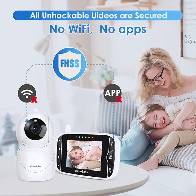 HelloBaby Monitor with Camera and Audio, IPS Screen LCD Display Video Baby Monitor No WiFi Infrared Night Vision, Temprature Screen Lullaby, Two Way Audio and VOX Mode (HB66pro)