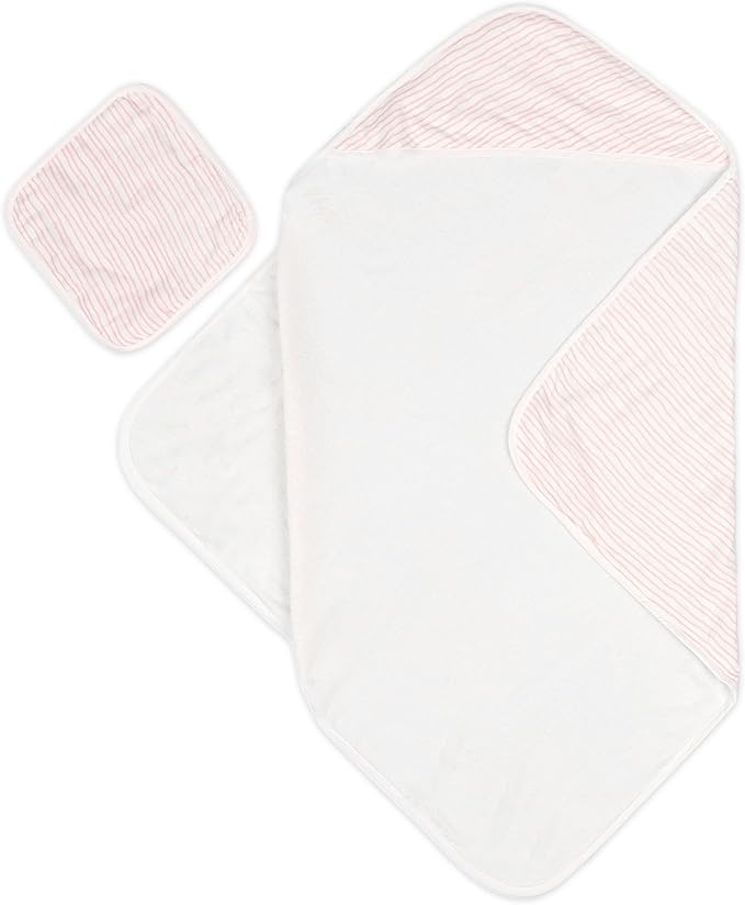Bamboo Viscose Baby Hooded Towel & Washcloth Set for Babies and Toddlers, Soft & Absorbent, 70% Viscose from Bamboo, 30% Cotton Muslin - Imported (Pink)