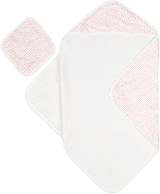 Bamboo Viscose Baby Hooded Towel & Washcloth Set for Babies and Toddlers, Soft & Absorbent, 70% Viscose from Bamboo, 30% Cotton Muslin - Imported (Pink)