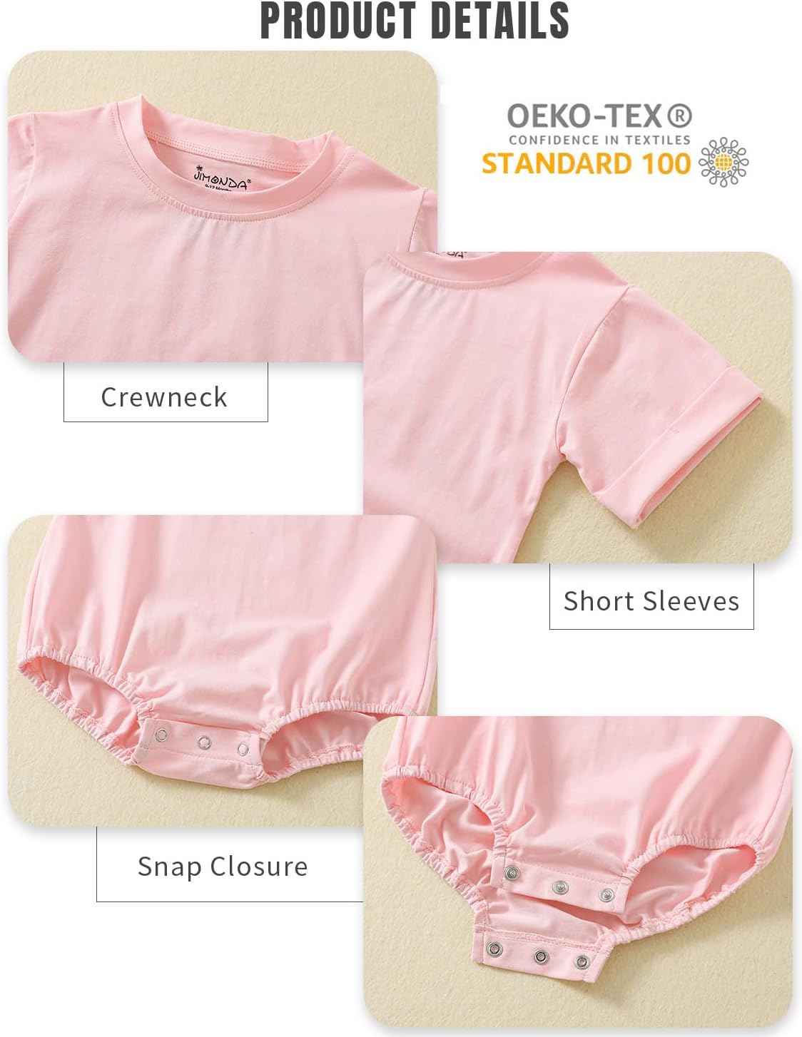 Jimonda Baby Bubble Romper Boy Girl Solid Color T-Shirt Outfits Short Sleeve Bodysuit Organic Cotton 2Pcs