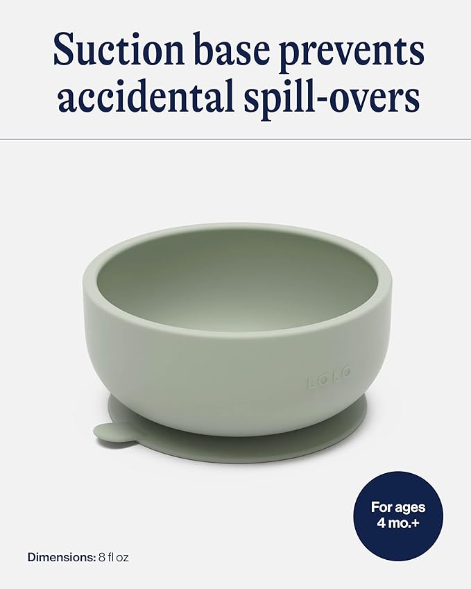 Lalo Suction Bowls - 2 Pack, 100% Silicone Non-Toxic BPA-Free Baby Bowls with Suction Base To Prevent Accidental Tip-Overs - Silicone Bowls For Babies And Toddlers - Sage