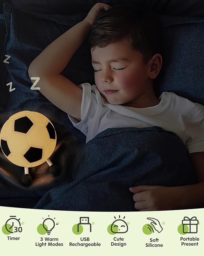 YISUN Soccer Night Light for Boys Light Up Football Lamp Dimmable Rechargeable Silicone Night Light Home Decor Birthday Christmas Gifts for Kids