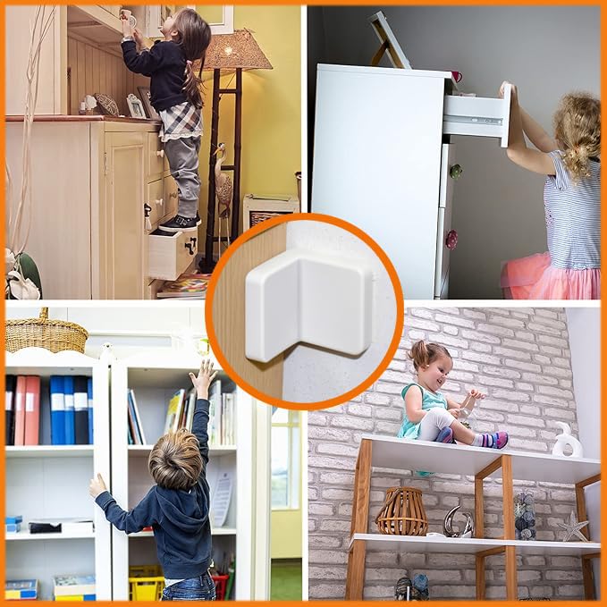 Furniture Anchors 4 Pack,Aesthetic & Invisible Once Installed,Secure 600 lbs Bookcase Dresser to Wall,Anti-Tip Furniture Safety Anchor to Childproof and Babyproof Your Home (White)