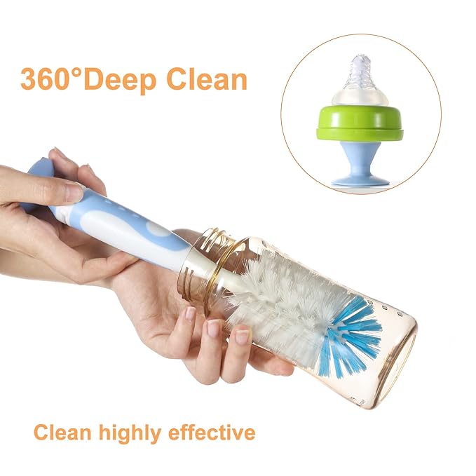 Chemimoso Multifunctional Cleaning Brush, Baby Bottle Brush, Water Bottle Brush Cleaner, Cup Brush, Rotate The Suction Cup to Obtain The Small Bristle Brushes Hidden in Handles, Set B, Grey