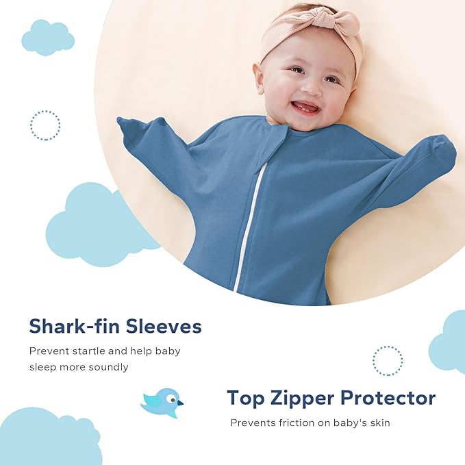 ZIGJOY Shark-Fin Transition Swaddle - 1.0 Tog Baby Sleep Sack Soft Cotton Transitional Swaddle Baby Wearable Blanket