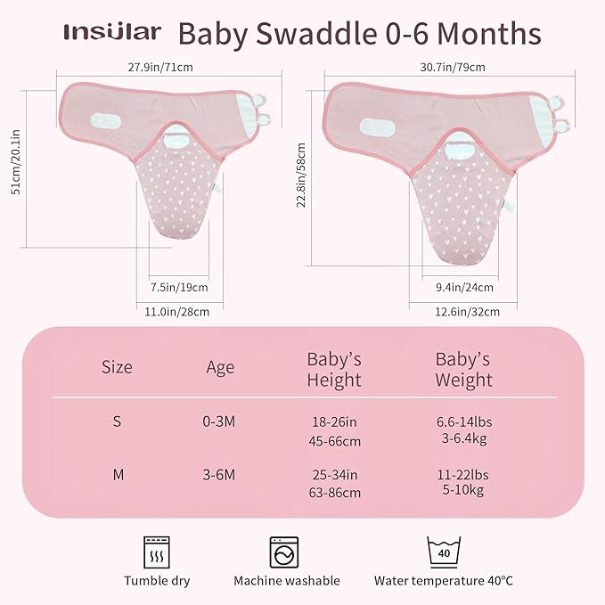 insular Baby Swaddle Wrap, Swaddle Blanket for Newborn and Infant, Adjustable Velcro Swaddling Set for Boy and Girl, Soft Cotton Baby Sleep Sack 3 Pack, Rainbow, Small(0-3 Month)
