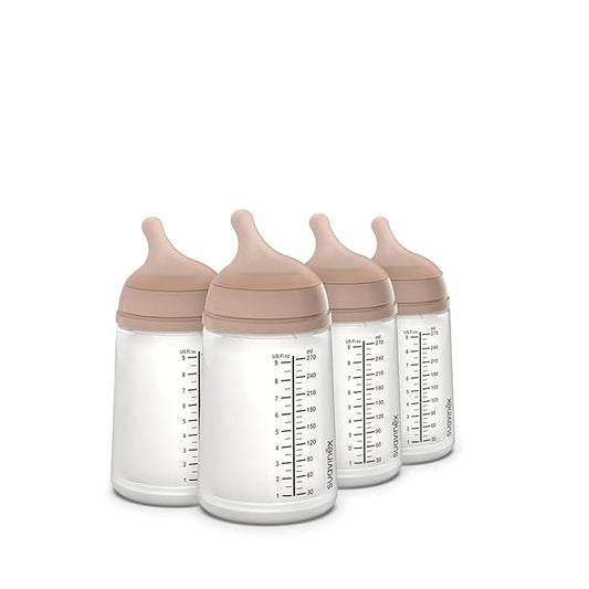 Suavinex Zero Zero Anti Colic Baby Bottle, No 1 Spanish Baby Bottle Brand, Minimizes Bottle Rejection & Nipple Confusion, Perfect for Breastfeeding Babies, 4 PK 9 oz, Medium Tone, Medium Flow