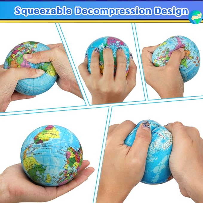 Mini 3.7" Foam Earth Ball Soft Squishy Toys , Globe World Map Planet Balls for Kids Toddler, Educational Geography, Sensory Fidget Desk Toy for Solar Systerm,Learning, Classroom Prize Gift (3PCS )