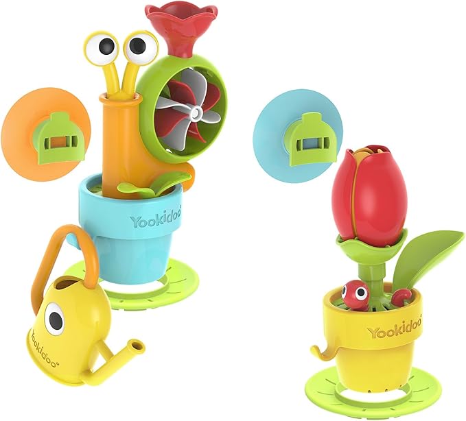 Yookidoo Toddler Baby Bath Toy (Ages 1-3) Garden Adventure Set Bundle: Snail & Flower with Watering Can (Mold Free) Attach to Any Tub or Shower Fun for Bath Time - Great for Boys , Girls , & Kids