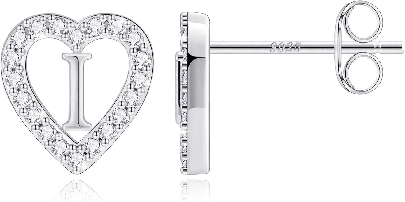 Anoup Christmas Gifts for Grandkids Girls Earrings - S925 Sterling Silver Post CZ Hypoallergenic Stud Heart Initial Earrings for Women Kids Jewelry Stocking Stuffers for Teen Girls Birthday Gifts