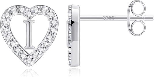Anoup Christmas Gifts for Grandkids Girls Earrings - S925 Sterling Silver Post CZ Hypoallergenic Stud Heart Initial Earrings for Women Kids Jewelry Stocking Stuffers for Teen Girls Birthday Gifts