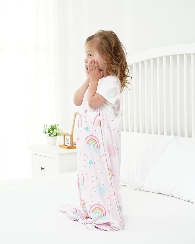 TotAha Toddler Sleep Sack 2T-3T-4T for Girl, 0.5 TOG Summer Light Sleeping Sacks, Soft Wearable Blanket Baby Sleep Bag with 2-way Zipper,Pink Rainbow