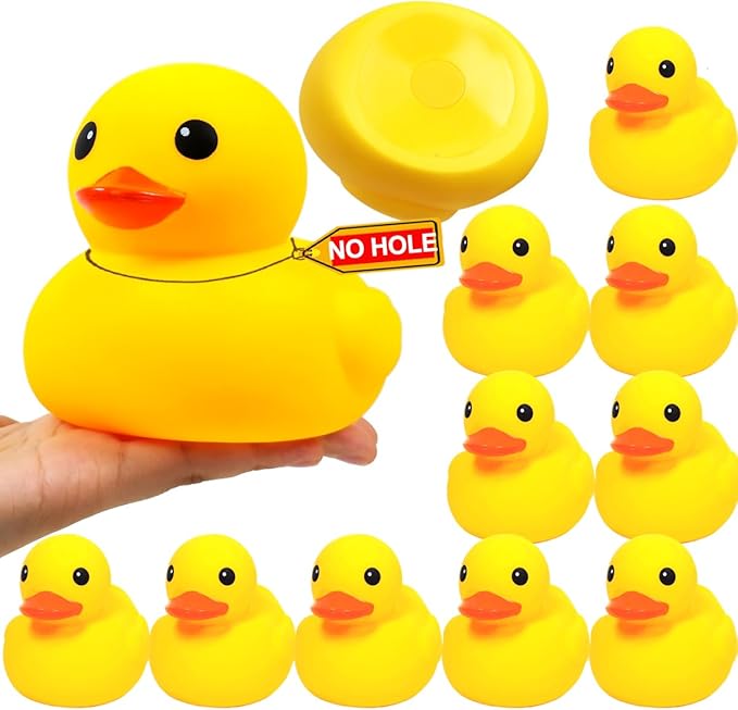 5 Inch 10 Pcs Kalafona Rubber Bathtub Duck/Duckie Waterproof No 'Bebe' No Hole Funny Bath Swimming Pool Toy Without Hole for Kids Birthday Party Favor Home Decor