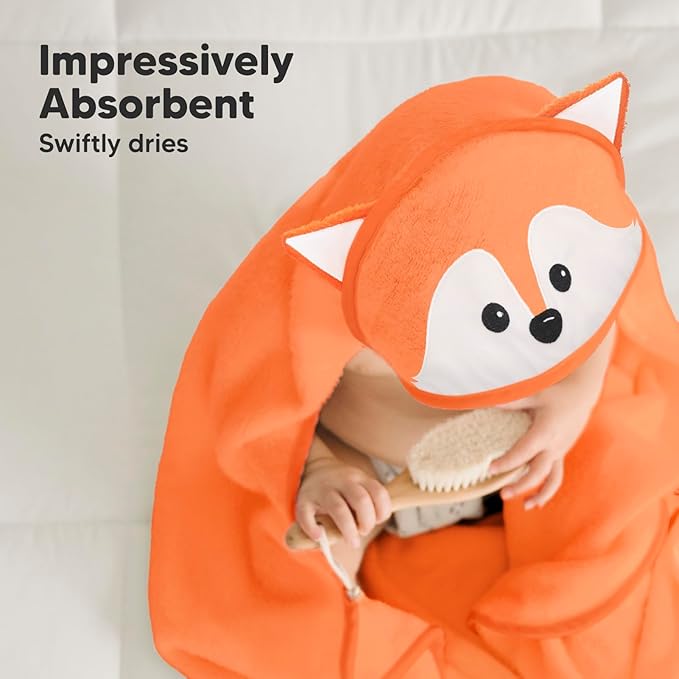 KeaBabies Hooded Baby Towel for Newborn - Viscose Derived from Bamboo Large Baby Bath Towels with Hood for Boys, Girls, Toddler, Extra Absorbent & Soft Newborn Bath Essentials (Fox, Regular)