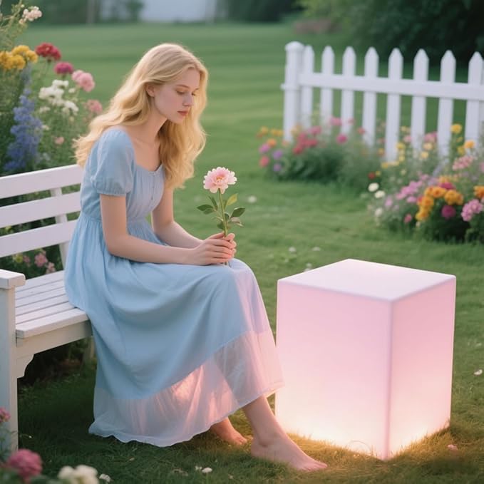 20-in LED Cube Chair, Cordless Rechargeable LED Cube Light Table, 16 Colors Glowing Light Up Cubes, Waterproof Glow Cubes Floor Lamp, Dimmable Cosmic Tesseract Mood Lamp for Bedroom Patio Garden Party