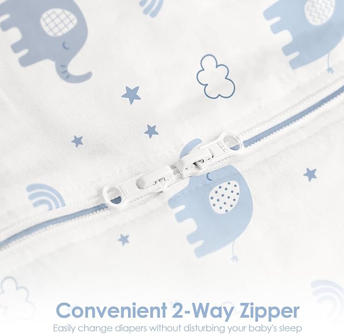 Baby Swaddle 0-2 Months, Cotton Arm-In Zipper Sleep Sack, Wearable Blankets Wrap for Newborn Infant Girls, Boys (Elephant, Star Moon, Pack of 2)