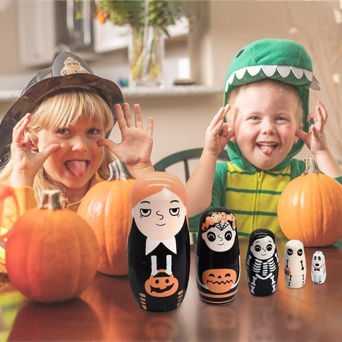 Nesting Dolls Wooden Russian Skull Matryoshka Dolls Gift for Halloween Toddler Kids Boys Girls Toys for Children Christmas Birthday