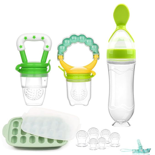 Baby Fruit Feeder & Baby Breastmilk Popsicle Molds-WAJIAYON Silicone Babies Food Freezer Tray Storage Containers, Infant Food Pacifier Feeder and Teether Infant Teething Feeders