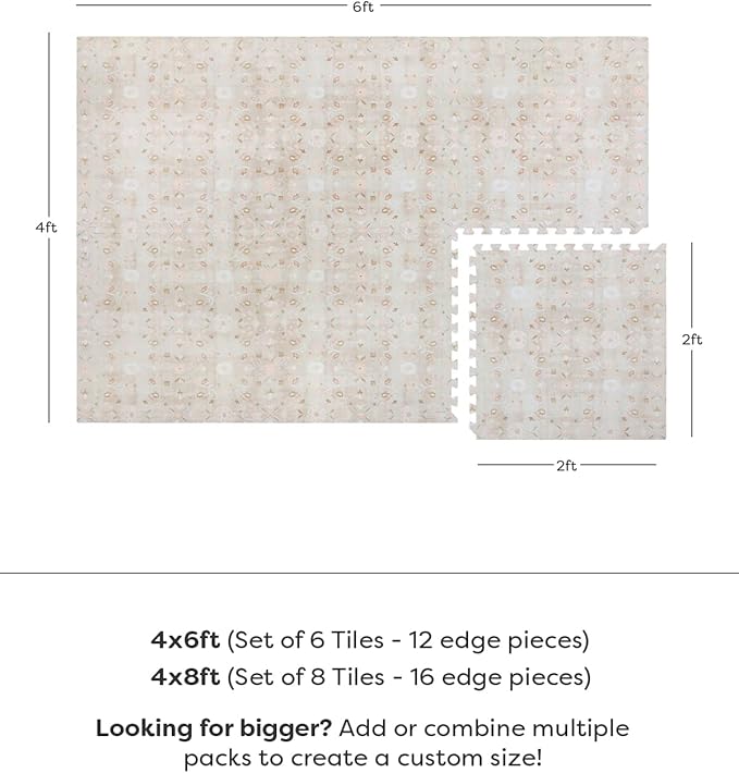 House of Noa Baby Play Mat – 4x8 Linen Gemma – Set of 8 Tiles – Cushioned EVA Foam Play Mat for Floor, Soft Interlocking Baby Crawling Mats for Hard Floors