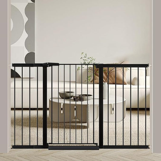 Fairy Baby 38" Extra Tall Pet Cat Gate, 54.4"-59.8" Extra Wide Long Dog Pet Gate Indoor, Safety Child Toddler Gate for Kids, Metal Auto Close Puppy Gate for House Stairs Doorway Walk Through, Black