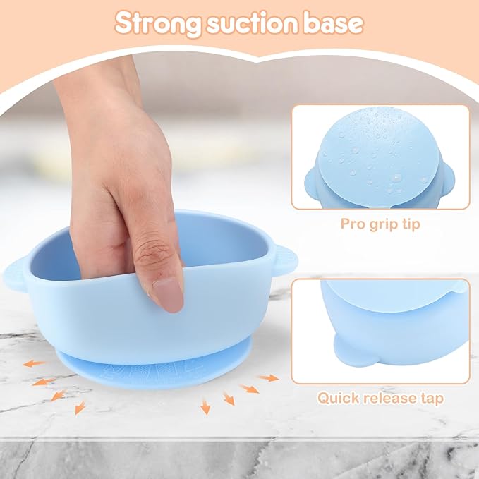 4 Pack Stainless Steel Baby Bowls with Removable Non-Slip Silicone Suction Shell, Anti Scald Food Container for Baby Food Feeding-Skyblue/Gray/Red/Cream